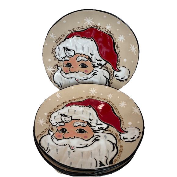 Eli & Ana Santa Claus Sammy Christmas Holiday Ceramic Salad Plates Set of 4 - Picture 1 of 3